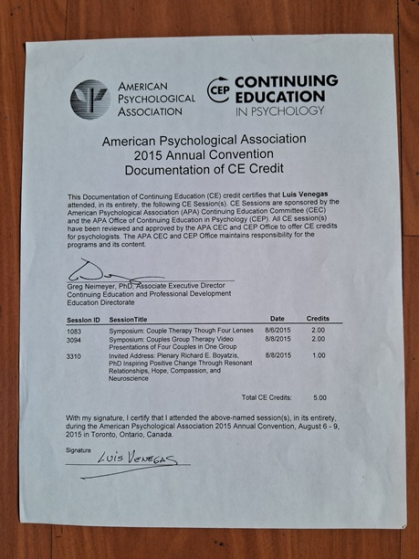 Certificado de Luis Venegas Chalen en Estados Unidos