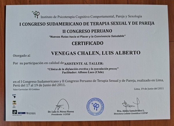 certificado de clínica de la eyaculación precoz y disfunción erecti