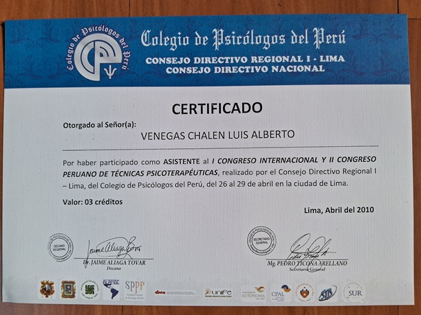 Colegio de Psicólogos del Perú, Consejo Directivo Regional I